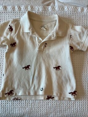 Blue Rooster Collection Cream Polo with Brown Horse Embroidery